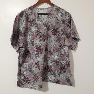 Grey's Anatomy Snowflake Print Scrub Top Size 26.5" Across Chest V-Neck Pockets